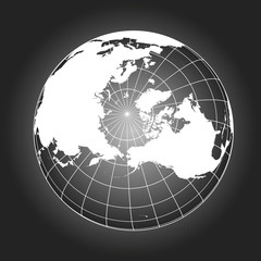 Wall Mural - North Pole map in black and white. Vector map earthglobe worldmap
