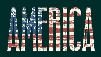 Vector illustration Inscription America and American flag