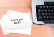 You've got mail on envelop letters stack with typewriter