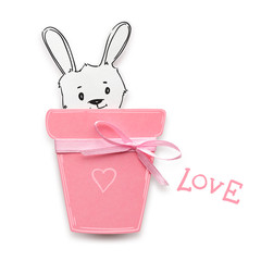 Wall Mural - I love you / Creative valentines concept photo of  a rabbit in a flowerpot made of paper on white background.