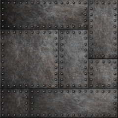 Wall Mural - Dark metal plates with rivets seamless background or texture