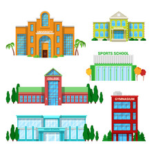 Architectural School Buildings Set. Vector Illustration
