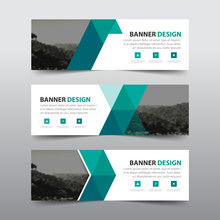 Green Triangle Abstract Corporate Business Banner Template, Horizontal Advertising Business Banner Layout Template Flat Design Set , Clean Abstract Cover Header Background For Website Design
