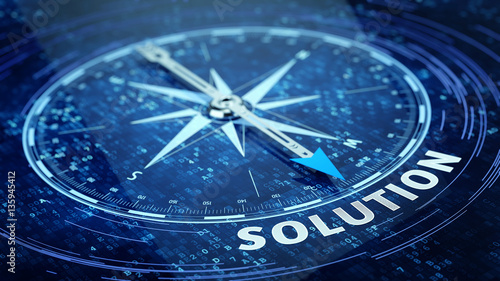 Fotomural Business solution concept - Compass needle pointing solution word