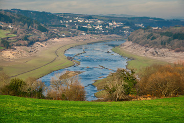 Panoramic over Miño River in Portomarín (Lugo, Spain)