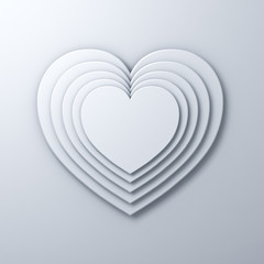 Aufkleber - White heart shapes on red wall background with shadow, valentines day background 3D rendering