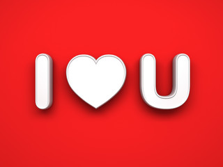 Aufkleber - 3d I love you concept with white heart on red background with shadow, valentines day background 3D rendering