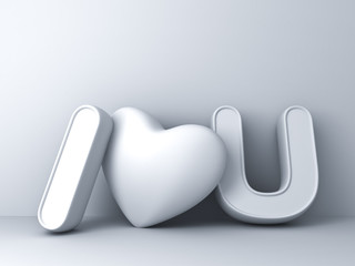 Aufkleber - 3d I love you concept with heart on white background with shadow, valentines day background 3D rendering
