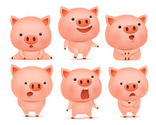 Collection Of Funny Pig Cmoticon Characters In Different Emotions