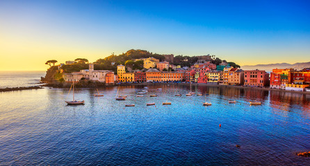 Wall Mural - Sestri Levante, silence bay sea harbor on sunset. Italy