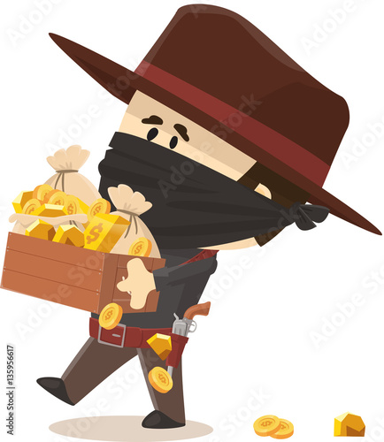 coffre-fort dévalisé par un bandit cow-boy