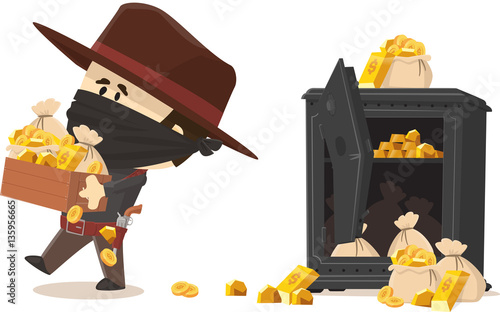 coffre-fort dévalisé par un bandit cow-boy