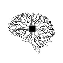 Vector Printed Circuit Board Human Brain. Concept Illustration Of Cpu In The Center Of Computer System