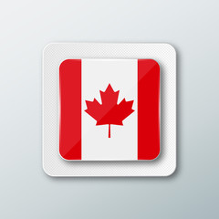 Wall Mural - Square button with the national flag of Canada with the reflection of light. Icon with the main symbol of the country.