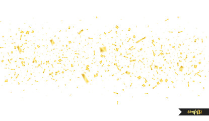 Golden confetti. Holiday shiny confetti on white background. Flying confetti