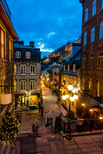 Rue Du Petit-Champlain At Lower Old Town (Basse-Ville) At Night - Quebec City, Quebec, Canada