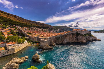 July 16, 2016: The old fortified city of Dubrovnik seen from the