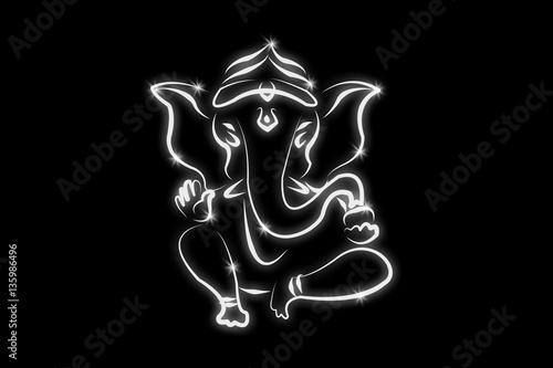 Fotomural hindu ganesha draw on black background