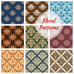 Canvas Print - Floral and flourish vector seamless patterns set