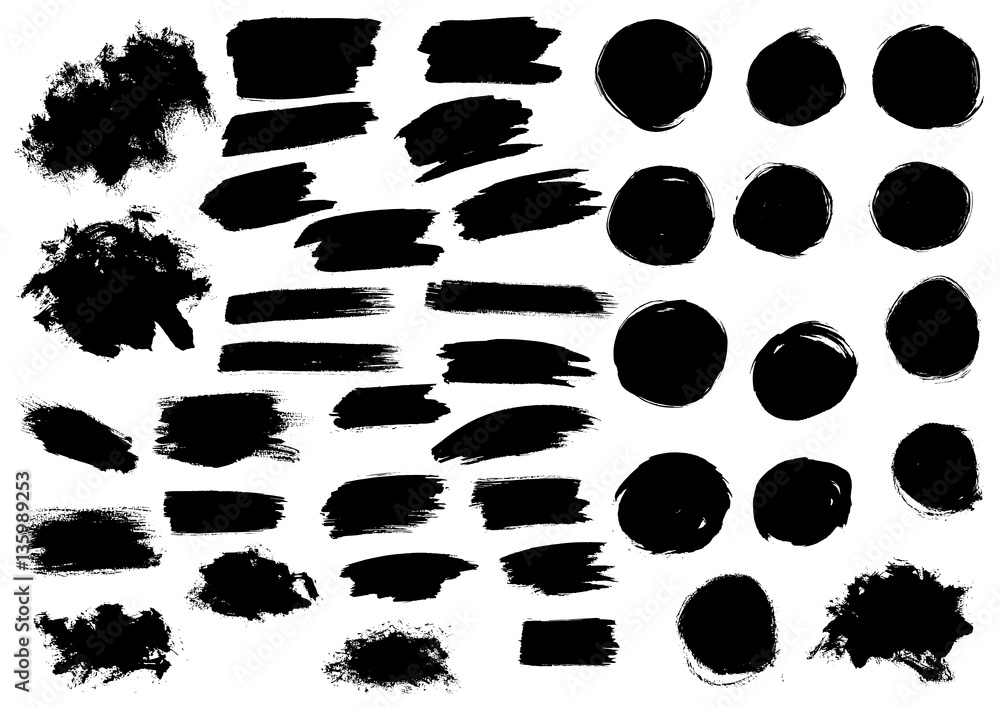 Black watercolor paint marker vector strokes blobs - obrazy, fototapety, plakaty 