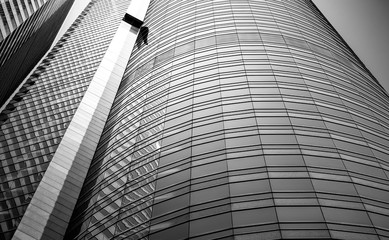 windows of commercial building in Hong Kong with B&W color
