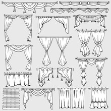 Curtains, Window Shades And Drapery Vector Icons