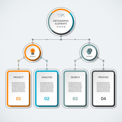 Infographic template with 2 option circles and 4 columns. Modern minimalistic vector banner what can be used as chart, diagram, graph, table, workflow layout for web, report, business presentation