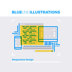 Fototapete - Responsive Design Blue Line Illustration.