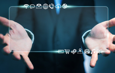 Wall Mural - businessman surfing on internet with digital tactile interface 3