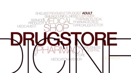 Poster - Drugstore animated word cloud, text design animation. Kinetic typography.