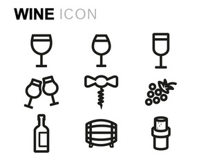 Wall Mural - Vector line wine icons set