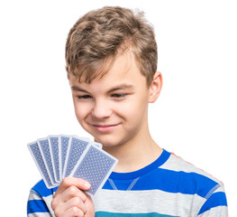 Wall Mural - Teen boy with gamble cards