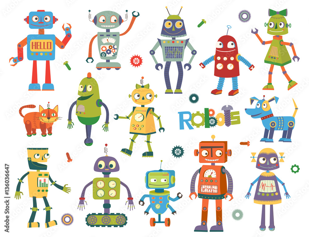 Set of vector robots - obrazy, fototapety, plakaty 