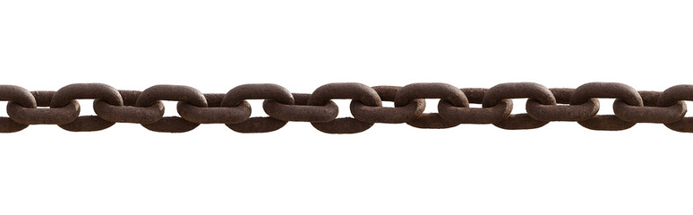 close up of seamless, old rusty chain isolated on white backgr.