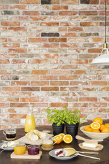 Wall Mural - Industrial brick wall and table