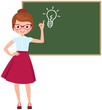© Julia - Cartoon character vector teacher standing at the blackboard
