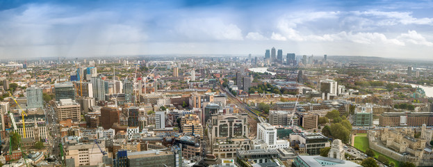 Poster - Sunset aerial panoramic view of London skyline, eastern side