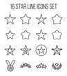 Set of star icons in modern thin line style.