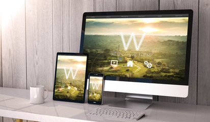 Wall Mural - devices responsive on workspace