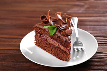 Wall Mural - Delicious chocolate cake on plate