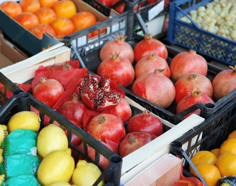 Various fresh fruits on market