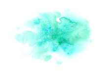 Wet Fuzzy Turquoise Blue Stain Painted In Watercolor On Clean White Background