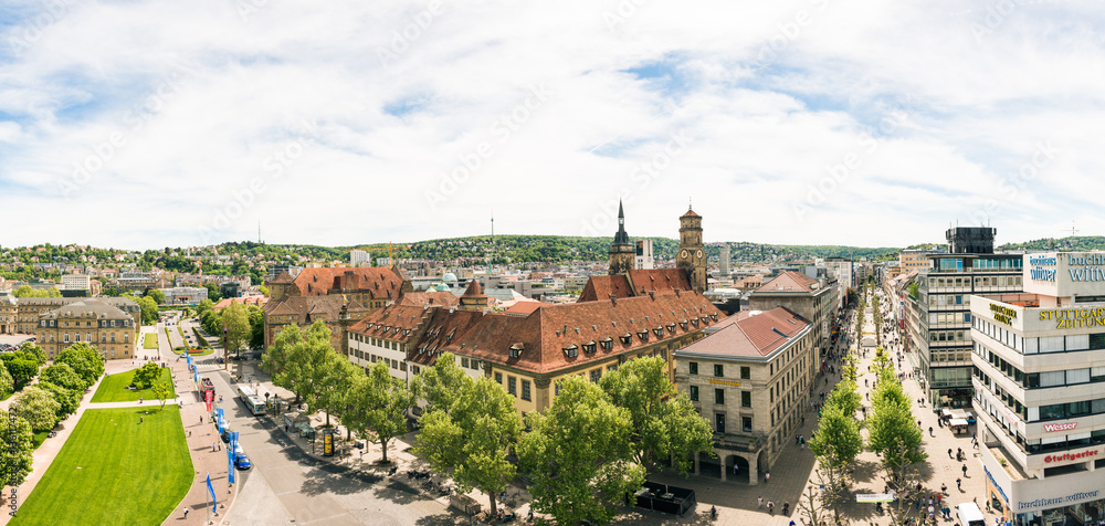High Angle View of Stuttgart Koenigstrasse Panorama - obrazy, fototapety, plakaty 