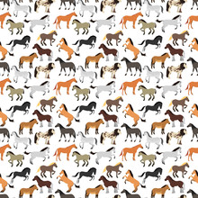 Seamless Pattern With Horse In Flat Style.