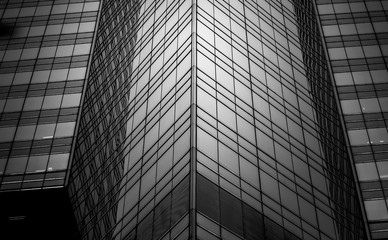 windows of commercial building in Hong Kong with B&W color
