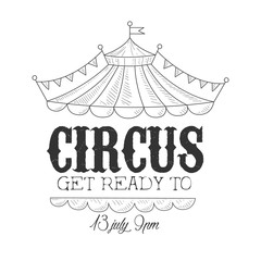 Canvas Print - Hand Drawn Monochrome Vintage Circus Show Promotion Sign With Date And Time In Pencil Sketch Style With Calligraphic Text