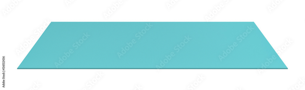 3d rendering of a blue rolled out yoga mat on white background. - obrazy, fototapety, plakaty 