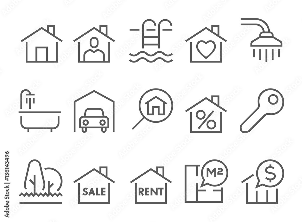 real estate flat thin line icons Stock Vector | Adobe Stock