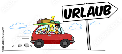 Illustrazione Stock Familie fährt mit Auto in den Urlaub Adobe Stock