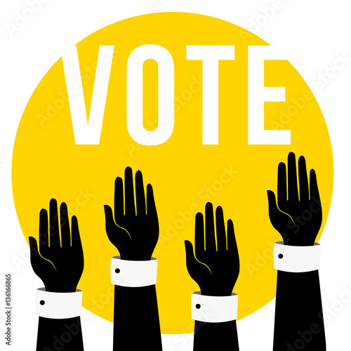 Vote Concept Illustration People Voting Hands Raised Up Retro